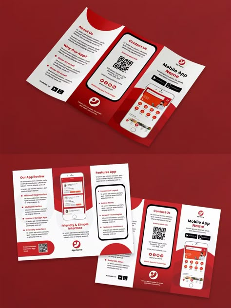 Two Fold Brochure Design, Tri Fold Brochure Design Creative, App Brochure Design, App Brochure, Tri Fold Brochure Design, Burger Ads, Restaurant Ads, Creative Brochure Design, Brochure Folds