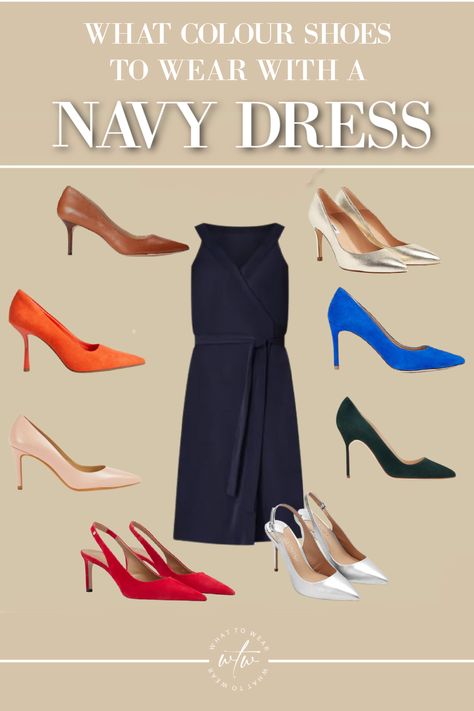 Shoes With Navy Formal Dress, Best Shoe Color For Navy Blue Dress, Navy Dress And Black Shoes, Accessories For Navy Blue Dress Formal, Shoes To Wear With Navy Blue Dress, Navy Blue Lace Dress Outfit, Navy Blue Dress Styling, Shoes For A Navy Blue Dress, Navy Cocktail Dress Outfit