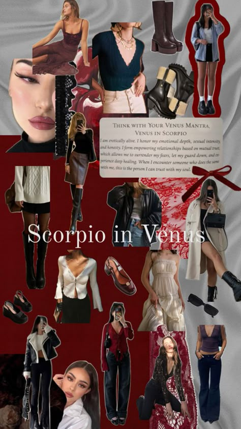 Venus in Scorpio style vision board. Elegant, classy, sensual Scorpion Fashion, Scorpio Venus Style, Venus Scorpio, Demure Outfit, Scorpio Style, Scorpio Fashion, Rising Scorpio, Scorpio Aesthetic, Venus In Scorpio