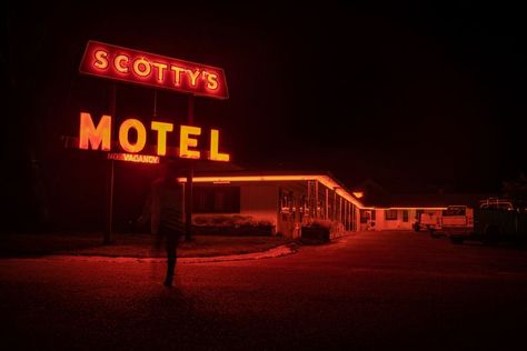 Great neon red wash and lighting in this late night shot Old Motel, Munising Michigan, Snap Out Of It, Neon Nights, Modern Western, Light Images, Cinematic Photography, Free Hotel, Best Location