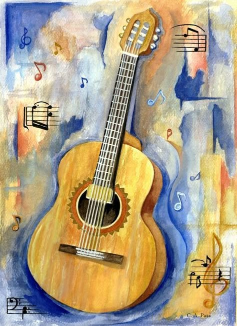 Guitar Art Painting, Music Art Painting, Arte Jazz, Music Abstract, Guitar Drawing, Music Drawings, Guitar Painting, Music Painting, Paintings Artwork