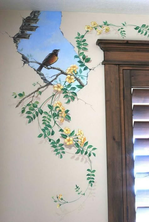 Simple Wall Paintings, Creative Wall Painting, 3d Wall Painting, Garden Mural, Wall Art Diy Paint, Diy Wall Painting, Room Wall Painting, Wall Murals Painted, Wall Painting Decor