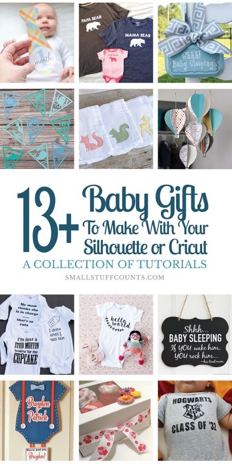 13+ DIY Baby Gifts To Make With A Silhouette Or Cricut Cricut Baby Shower, Baby Shower Gifts To Make, Diy Girl Gifts, Trendy Baby Gifts, Baby Gifts To Make, Cricut Baby, Gifts To Make, Diy Baby Shower Gifts, Diy Baby Gifts