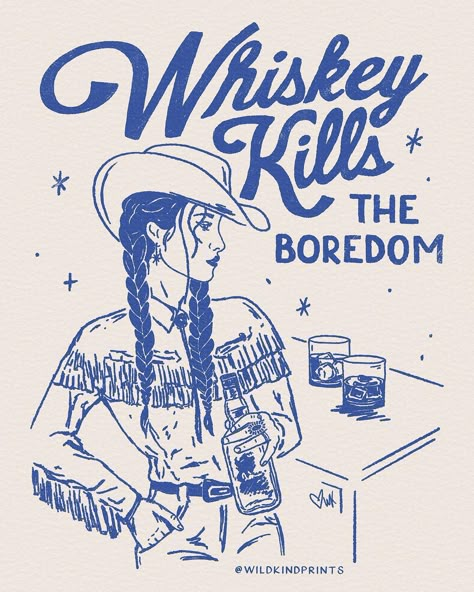 Fun new illustration I drew over the weekend. Thanks for looking y’all :) #whiskey #whiskeykillstheboredom #cowgirlstyle #westernartist | Instagram Cowgirl Aesthetic Drawing, Vintage Cowgirl Illustration, Blonde Cowgirl Art, Cowgirl Drawing, Cowgirl Illustration, Western Illustration, Cowgirl Graphic, Cowgirl Tattoos, New Illustration