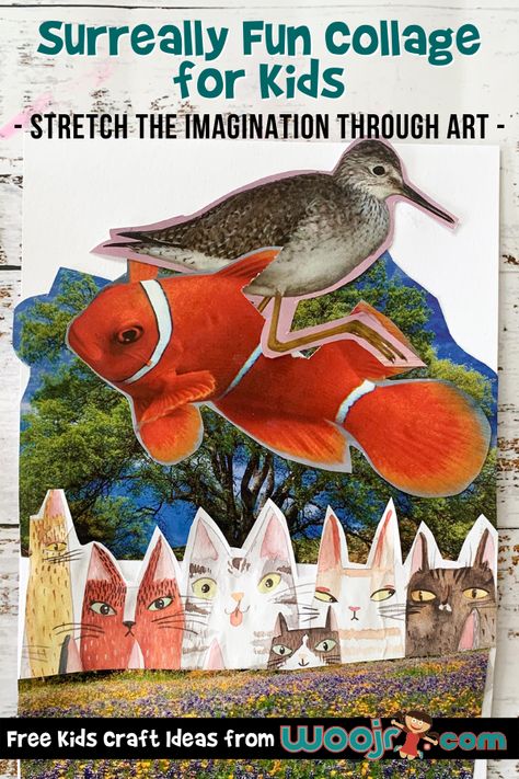 Surreally Fun Collage for Kids | Woo! Jr. Kids Activities : Children's Publishing Surrealism Art Projects, Collage For Kids, Montessori Crafts, Fun Collage, Kids Collage, Surrealist Collage, Botanical Collage, Mixed Media Art Projects, Classroom Art Projects