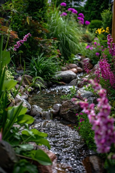 Small Garden Stream Ideas for Your Backyard Haven Garden Stream Ideas, Stream Landscaping, Backyard Streams, Garden Creek, Backyard Stream, Dry Stream, Garden Stream, Stream Ideas, Garden Water Feature