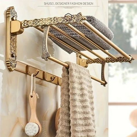 Traditional Style Wall Mount Towel Rack Carved Design - Temu Swinging Towel Rack, Clawfoot Tub Accessories, Bath Rack Ideas, Funky Toilet Paper Holder, Loveshackfancy Bathroom, Cute Bathroom Accessories, Whimsy Goth House Decor, Light Academia Home Decor, Bathroom Soap Holder Ideas