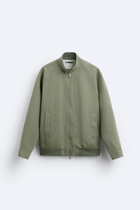 TEXTURED BOMBER JACKET - Light green | ZARA United States Cotton Blend Fabric, Safety Shoes, T-shirt Polos, Zara United States, Blazer Dress, Swimwear Accessories, Shoes For Men, Casual Fits, High Collar