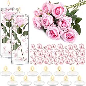 Riceshoot 326 Pcs Floating Flowers Vase Fillers Kit 12 Artificial Rose 12 Floating Candle Centerpieces 300 Pearl 2 Bags Water Gels Flowers Vase Fillers for Wedding Table Centerpiece White Floating Candles, Floating Flower Candles, Dollar Tree Centerpieces, Sweet 16 Centerpieces, Birthday Party Table Decorations, Pearl Candle, Centerpiece Craft, Valentine Centerpieces, Floating Candle Centerpieces