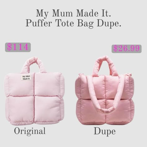 Pink Puff Bag, Pink Puffy Bag, My Mom Made It Bag, My Mum Made It Puffer Bag, My Mom Made It Puffer Bag, Puffer Bag Aesthetic, My Mum Made It Bag, Puffy Tote Bags, Small Bag Outfit