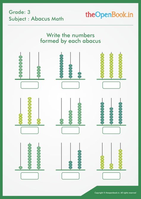 Write the number formed by each abacus 03 Abacus Math Worksheets, Abacus Worksheet For Kids, Abacus Worksheet, Abacus Math, Math Addition Worksheets, 4th Grade Math Worksheets, Maths Worksheets, Mathematics Worksheets, 1st Grade Math Worksheets