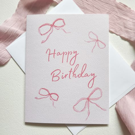 Pink Bows Birthday Card for Friend Daughter or Mom - Girly Pink Watercolor Greeting Card Birthday Card For Friend, Birthday Watercolor, Happy Birthday Cards Diy, Creative Birthday Cards, Pink Happy Birthday, Birthday Card Drawing, Diy Birthday Gifts For Friends, Bday Cards, Cute Birthday Cards