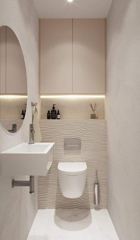 Small Toilet Design, Small Downstairs Toilet, Toilet And Bathroom Design, Toilet Room Decor, Small Toilet Room, Small Bathroom Interior, Organization Bathroom, Wallpaper Bathroom, Inspiration Bathroom