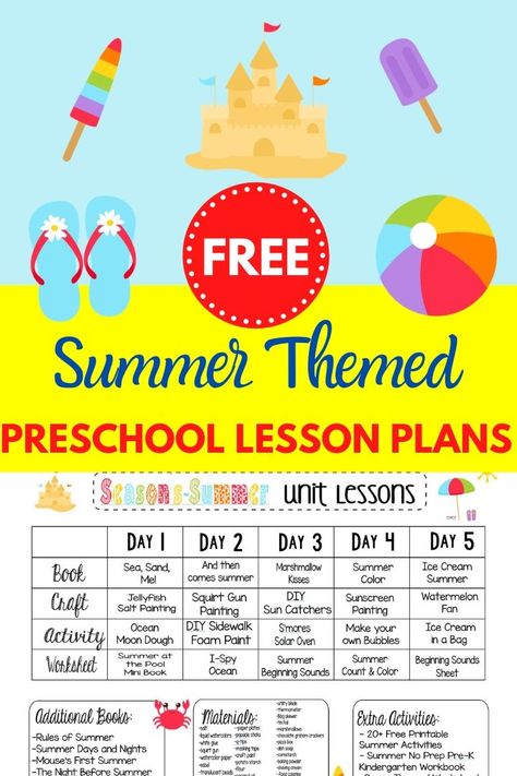 Looking for spring themed preschool lesson plans? Check out these free plans with a week's worth of spring themed crafts and activities! It's all done for you and free to print! Aba Clinic, Summer School Themes, Summer Preschool Themes, Summer Lesson Plans, Summer Lesson, Summer Preschool Activities, Easter Worksheets, Toddler Lessons, Prek Teacher