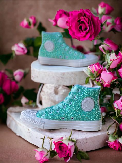 XclusiveJewelzz - Etsy Bedazzled Chucks, Normal Converse, Canvas Shoes Diy, Bright Yellow Dress, Bling Converse, Tie Sneakers, Custom Bling, Shoes Diy, Bling Shoes