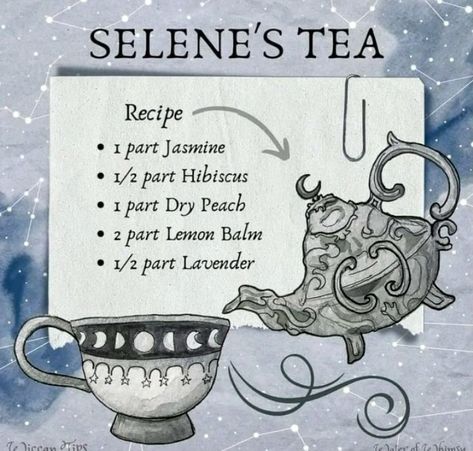 Tea For Witches, Selene The Moon Goddess, Intentions Witchcraft, Selene Goddess Of The Moon, Selene Goddess, Cycles Of The Moon, Moon Tea, Tea Blends Recipes, Occult Magic