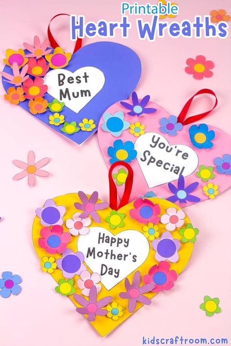 Heart Wreath Craft, Mothers Day Crafts Preschool, Mother's Day Art, Mothers Day Cards Craft, Mothers Day Craft, Diy Mother's Day Crafts, Kids Craft Room, Mother's Day Activities, Mother's Day Craft