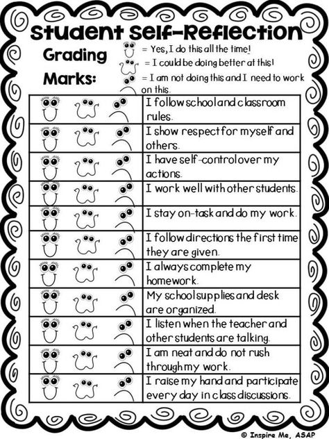 student self-reflection - mid-quarter and quarterly Student Self Assessment Elementary, Self Monitoring Checklist Student, Student Self Evaluation, Behavior Reflection, Student Self Assessment, Student Reflection, Report Card Comments, Teacher Conferences, Parent Teacher Conferences