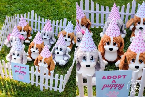 Adopt A Puppy Party Ideas - I Watch Them Grow Adopt A Plush Party, Adopt A Puppy Birthday Party Printables, Build A Stuffed Animal Party, Adopt A Puppy Party Favor, Dog Party Ideas For Kids, Adopt A Pony Party Favor, Adopt A Puppy Birthday Party, Girl Dog Birthday Party, Adopt A Puppy Party