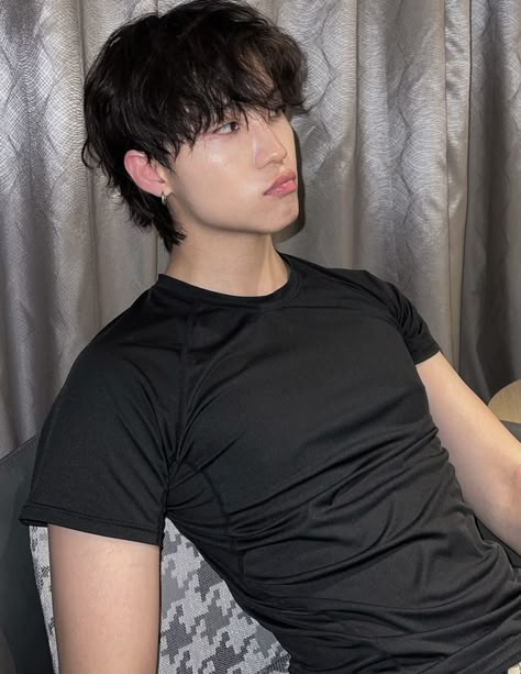 Asain Hairstyle Male, Black Messy Hair Guy, Korean Men’s Hair Short, Short Men Wolfcut, Short Mullet With Bangs Men, Quaffed Hair Men, Mixed Korean Guys, Men’s Hairstyles Wolfcut, Textured Asian Hair Men