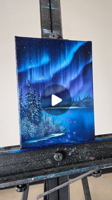 How To Paint Northern Lights Acrylic, Painting Ideas Clouds, Northern Lights Painting Tutorial, Northern Lights Painting Acrylic, Winter Night Painting, Lights Painting, Northern Lights Art, Northern Lights Painting, Oil Painters