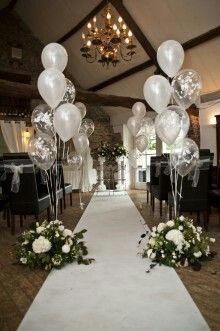 Balloons For Wedding Reception, Balloons And Flowers, Wedding Balloon Decorations, Balloon Centerpieces, Wedding Balloons, Wedding Aisle, Church Decor, Diy Wedding Decorations, Wedding Deco