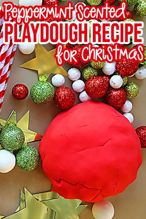 No Cook Peppermint Playdough Recipe Peppermint Playdough Recipe No Cook, Playdough Recipe Christmas, Christmas Play Dough Recipe, Scented Playdough Recipe No Cook, Homemade Christmas Playdough, Peppermint Playdough Recipe, Diy Christmas Playdough, Christmas Playdough Ideas, Christmas Playdough Recipe