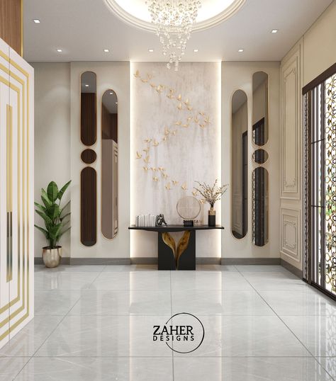 Enterence Foyer Design, Villa Entrance Design Interiors, Enterance Idea Modern, Entrance Passage Design, Entrance Foyer Wall Design, Entrance Wall Design Front Entry, Passage Wall Design, Lobby Design House, Luxury Entrance Design