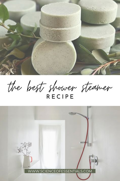 Aromatherapy Shower Steamer Recipe, Science of Essentials, blog, essential oil DIY Headache Shower Steamers Diy, Diy Shower Fizzes, Shower Steams Diy, Aromatherapy Shower Steamers, Diy Shower Melts Essential Oils, Congestion Shower Steamers, Shower Steamer Essential Oil Blends, Handmade Shower Steamers, Diy Shower Steamers For Cold