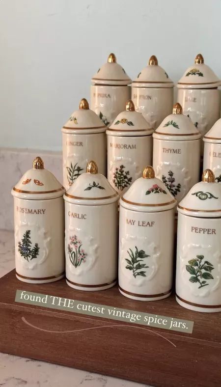 New kitchen addition - these CUTE vintage spice jars. They are the 1992 Lenox Spice Garden Collection and I’m linking them on eBay #LTKhome Spice Garden, Fall Decor Ideas, Casa Vintage, Spice Jars, Dream House Decor, Kitchen Stuff, Dream Home Design, Home Decor Kitchen, 인테리어 디자인