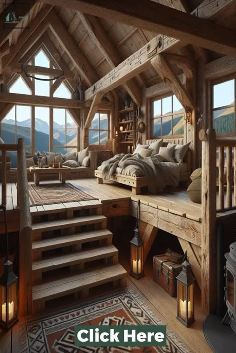 This article showcases 36 stunning cabin loft ideas that are sure to inspire anyone looking to add a cozy and rustic touch to their home. From traditional log cabins to modern tiny homes, these designs offer a variety of styles and layouts to suit different preferences. The article highlights the use of natural materials, Self Built Cabin, Cozy Tiny Home Aesthetic, Cabin Ideas Interior, Log Cabin Homes Interior Decor, Renovated Cabin, Cabin Loft Ideas, Tiny Log Cabin Homes, Tiny Home With Loft, Cabin Interiors Cozy