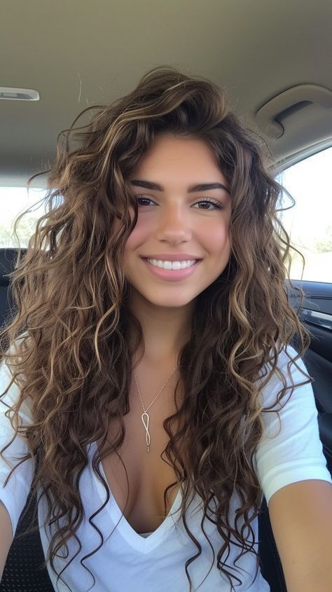 Permed Hair With Layers, Long Permed Hair, Long Curly Hair Cuts, Long Layered Wavy Hair, Long Layered Curly Hair Face Framing, Naturally Wavy Hair Cuts, Long Layered Curly Hair, Rambut Brunette, Permed Hair