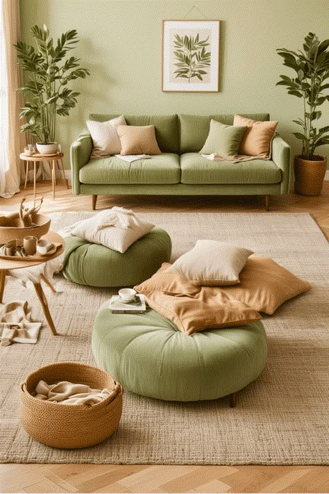 Vintage Living Room Inspo: A Nostalgic Look Sage Green Interior, Living Room Design Green, Sage Living Room, Coastal Chic Living Room, Japandi Living Room Design, Sage Green Living Room, Green Sofa Living Room, Dnevna Soba, Green Living Room