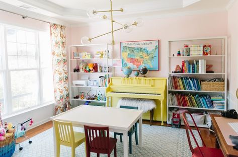 Living Room Turned Playroom, Dining Room Converted To Playroom, Ikea Family Room, Dining Room Turned Craft Room, Homeschool Playroom Combo, Playroom Dining Room Combo, Formal Dining Room Ideas Alternative, Playroom Office Combo Ideas, Dining Room Into Playroom