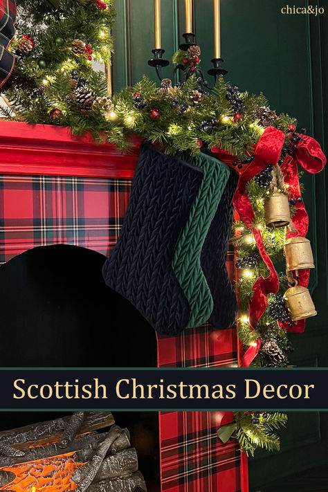 Scottish Christmas decor Scotland Christmas Decorations, Traditional English Christmas Decor, Scotland Christmas Aesthetic, Scottish Homes Interior, Medieval Christmas Aesthetic, Scottish Christmas Tree, Scottish Christmas Traditions, English Christmas Aesthetic, Scottish Christmas Decor