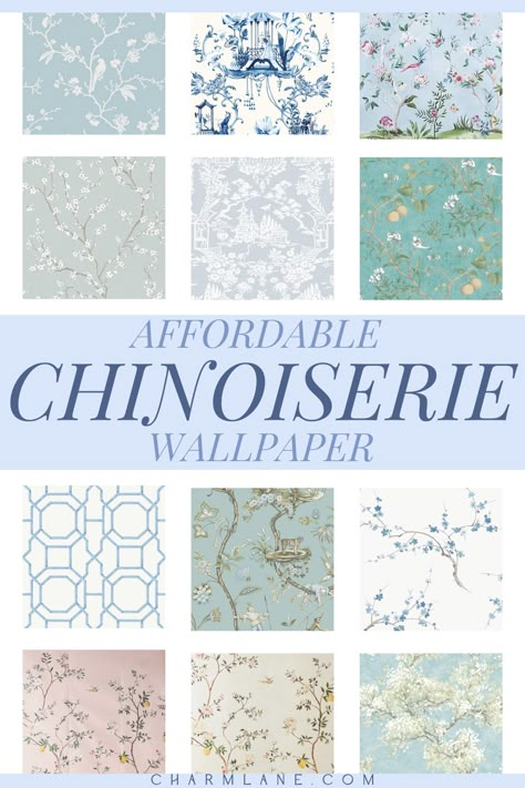 All about chinoiserie wallpaper - removable chinoiserie wallpaper any grandmillennial style lover would adore! This post is all about affordable chinoiserie wallpapers and chinoiserie chic. Chinoiserie Wallpaper Dining Room, Modern Chinoiserie Interior Design, Chinoiserie Wallpaper Bedroom, Chinoiserie Chic Wallpaper, Chinoiserie Interior Design, Chinoiserie Wall Panels, Chinoiserie Dining Room, Wall In Kitchen, Chinoiserie Bedroom