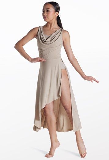 Elegant Cowl Neck Dance Dress | Weissman® Contemporary Costume Ideas, White Contemporary Costume, Dance Costumes Lyrical Contemporary, Contemporary Ballet Costumes, Lyrical Costumes Solo, Contemporary Outfits Dance, Dance Duet Costumes, Dance Outfits Contemporary, Dancer Outfit Ideas