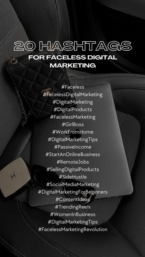 20 Hashtags For Faceless Marketing | For Instagram & TikTok Wellness Content Ideas For Instagram, Faceless Digital Marketing Aesthetic, Faceless Content Ideas, Tiktok Post Ideas, Digital Marketing Ideas, What Is Digital Marketing, Network Marketing Quotes, Faceless Content, Facebook Engagement Posts