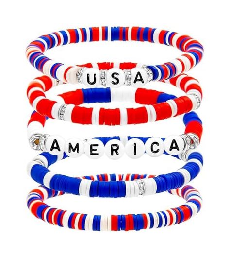 PRICES MAY VARY. ♥INDEPENDENCE DAY BRACELETS♥: These clay environmentally friendly bead bracelets are designed with classic Independence Day colors, such as red, blue, and white. The signature flag colors and letter strings will help create a festive and cheerful holiday atmosphere for Independence Day. ♥4TH OF JULY OUTFITS♥: These bracelets are versatile and suitable for various occasions.Such as Independence Day.You can wear them on beach, beach party, summer vacation. These 4th of july access Patriotic Beaded Bracelets, Kylie Bracelets, July 4th Clay Bead Bracelets, 4th Of July Beaded Bracelets, 4th Of July Bracelet Ideas, Red White And Blue Bracelets, Fourth Of July Bracelets, 4th Of July Bracelets, Usa Bracelet