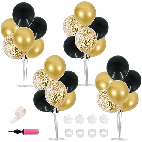 Gold Balloon Centerpieces, Black Gold Party Decorations, Table Balloons, Balloon Table Decorations, Balloons Stand, Black And Gold Party Decorations, 70th Birthday Decorations, Black And Gold Balloons, Gold Party Decorations