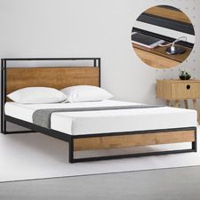 Double Beds & Bed Frames | Temple & Webster Timber Bed Frame, Contemporary Living Room Chairs, Timber Bed Frames, Beds Double, Steel Bed Design, Industrial Bed, Timber Bed, Minimalist Furniture Design, Timber Beds