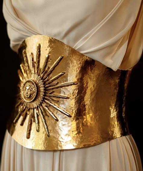 Sun Ornament, Krikor Jabotian, Empire Romain, Greek Myths, Metal Belt, Royal Style, A Goddess, Draped Dress, Greek Goddess