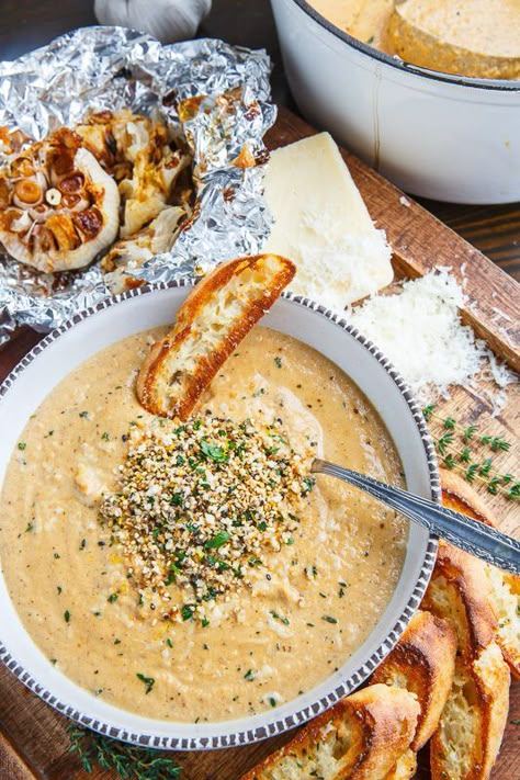 Roasted Garlic Cauliflower Soup, Garlic Cauliflower Soup, Garlic Cauliflower, Roasted Garlic Cauliflower, Cauliflower Soup Recipes, Cauliflower Soup, Asiago, Low Carb Paleo, Bean Soup