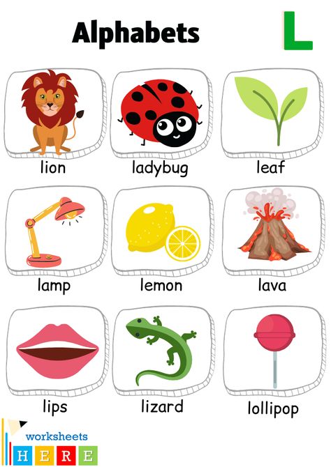 Alphabet L Words with Pictures, Letter L Vocabulary with Pictures - WorksheetsHere.com L Pictures Letter, Letter L Writing Practice, Letter L Pictures For Preschool, Letter L Exploration, Letter L Song, Letter L Flashcards, Letter L Words, Sound Picture, Alphabet Words