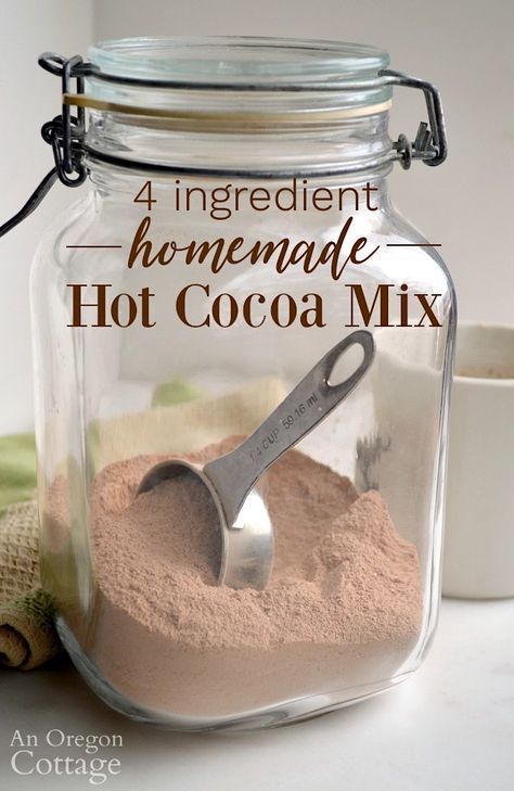 Make your own healthier homemade hot cocoa mix with 4 ingredients and this recipe! It's super easy and perfect for cold nights, after playing in the snow, and camping. Needs only water to make this hot chocolate! #cocoa #hotcocoa #hotchocolate #drinks Cocoa Mix Recipe, Hot Cocoa Mix Recipe, Hot Chocolate Mix Recipe, Homemade Dry Mixes, Homemade Hot Chocolate Mix, Homemade Hot Cocoa, Hot Cocoa Mix, Homemade Pantry, Cocoa Recipes