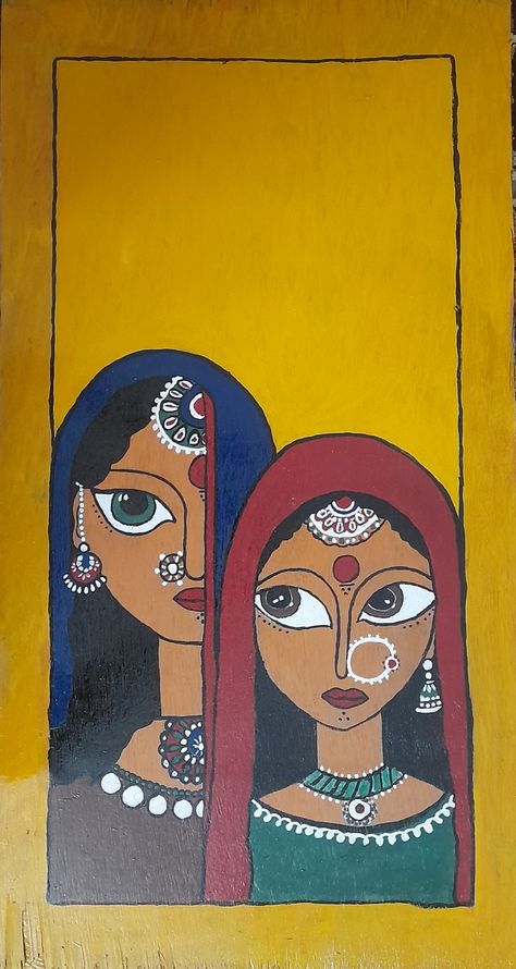 Indian Cultural Painting, Katputli Rajasthani Drawing, Indian Lady Illustration, Indian Folk Art Drawing, Rajasthani Art Paintings, 2d Design Composition Painting, Rajasthani Folk Art Painting, Ancient Indian Paintings, Phad Painting