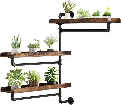 PQWJWX Window Plant Shelves, Industrial Pipe Swivel Shelving Floating Stand With More Space for Large Plant Holder Rustic Wall Mount (Burlywood 3 Layer) Rotating Plant Shelf, Floating Shelves For Plants, Kitchen Window Plants, Herb Room, Window Plant Shelves, Shelves For Plants, Window Shelf For Plants, Shelf For Plants, Window Plant Shelf