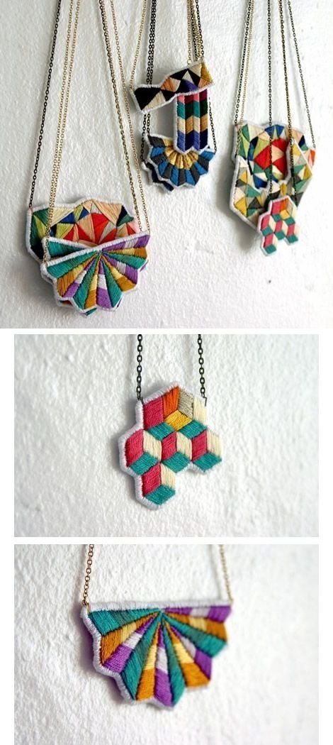 Embroidered Necklace, Fiber Jewelry, Beaded Beads, 자수 디자인, Textile Jewelry, Embroidery Cross, Embroidery Inspiration, Bijoux Diy, Fabric Jewelry