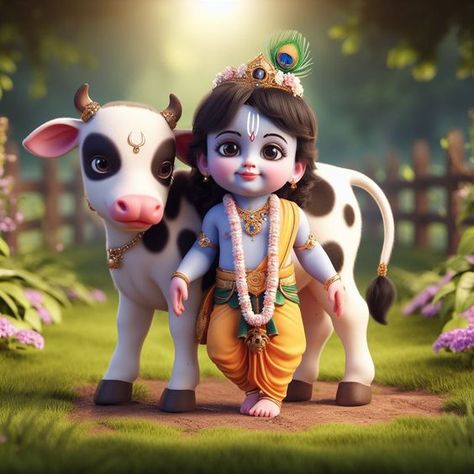 Kanha Ji Images, Krishna Cute, Little Kanha Ji Images, Animals With Horns, Buddhist Art Drawing, Baby Ganesha, Cute Mobile Wallpapers, Little Krishna, Lord Krishna Hd Wallpaper