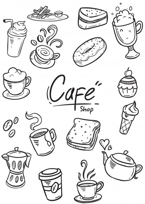 Set of doodle cafe illustration | Premium Vector #Freepik #vector #menu #coffee #cartoon #black Manly Doodles, Coffee Art Illustration Graphic Design, Drinks Drawing, Cafe Illustration, Coffee Doodle, Design Cafe, Stickers Ideas, Kraf Kertas, 달력 디자인